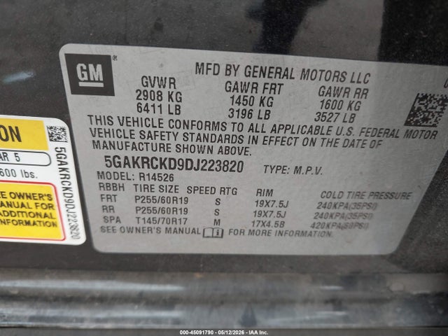 Aukcja sprzedaży 2013 Buick Enclave Leather, vin: 5GAKRCKD9DJ223820, numer aukcji: 45091790