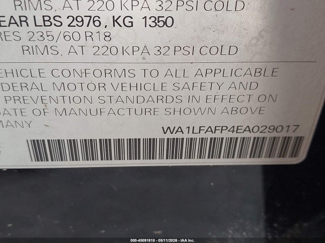 45091818 :رقم المزاد ، WA1LFAFP4EA029017 vin ، 2014 Audi Q5 2.0t Premium مزاد بيع