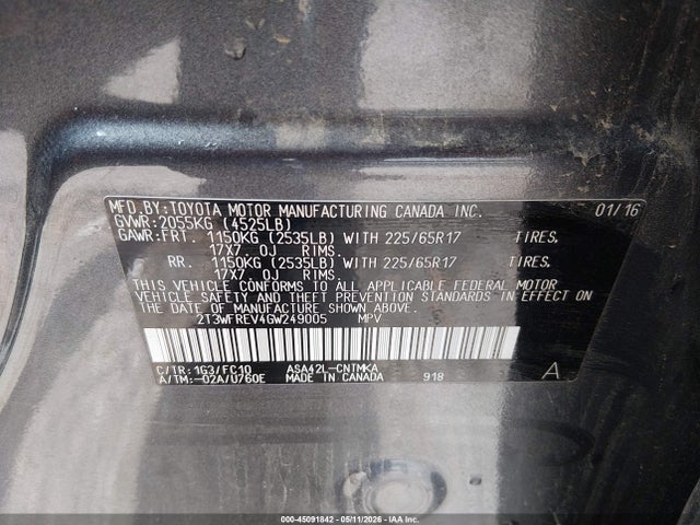 Aukcja sprzedaży 2016 Toyota Rav4 Xle, vin: 2T3WFREV4GW249005, numer aukcji: 45091842