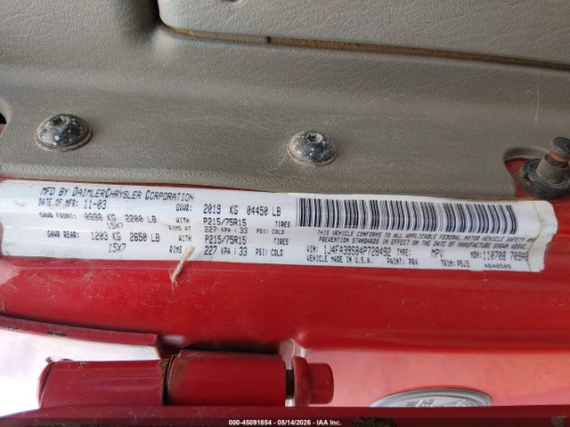45091854 :رقم المزاد ، 1J4FA39S84P728492 vin ، 2004 Jeep Wrangler X مزاد بيع