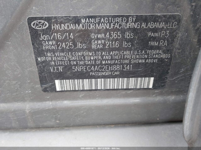 Продажа на аукционе авто 2014 Hyundai Sonata Se, vin: 5NPEC4AC2EH881341, номер лота: 45091871
