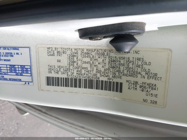 45091872 :رقم المزاد ، 5TDZA23CX4S028980 vin ، 2004 Toyota Sienna Le مزاد بيع