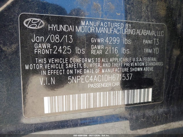 Продажа на аукционе авто 2013 Hyundai Sonata Limited, vin: 5NPEC4AC1DH671537, номер лота: 45091896