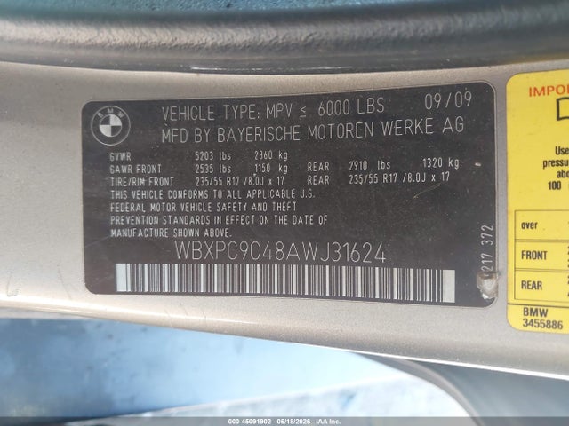 Aukcja sprzedaży 2010 Bmw X3 Xdrive30i, vin: WBXPC9C48AWJ31624, numer aukcji: 45091902