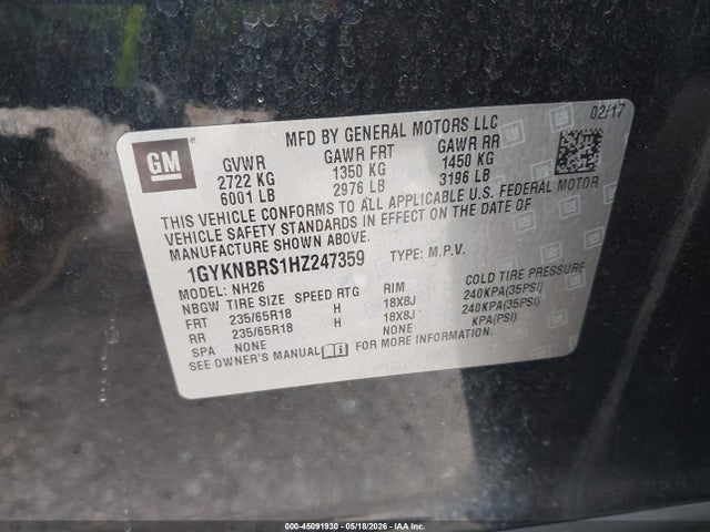 Продажа на аукционе авто 2017 Cadillac Xt5 Luxury, vin: 1GYKNBRS1HZ247359, номер лота: 45091930
