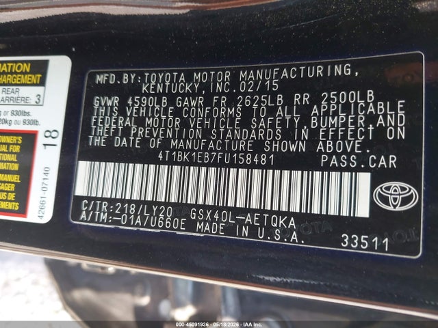 Продаж на аукціоні авто 2015 Toyota Avalon, vin: 4T1BK1EB7FU158481, номер лоту: 45091936
