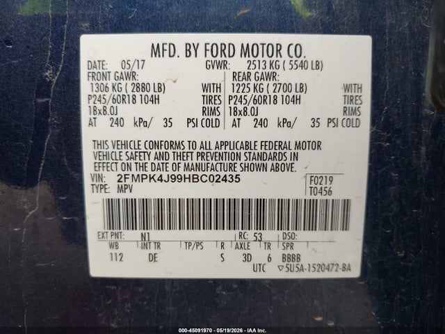 Ford EDGE SEL 2017 2FMPK4J99HBC02435 Image 9