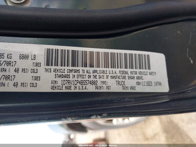 Aukcja sprzedaży 2011 Ram Ram 1500 St, vin: 1D7RV1CP4BS574802, numer aukcji: 45091987