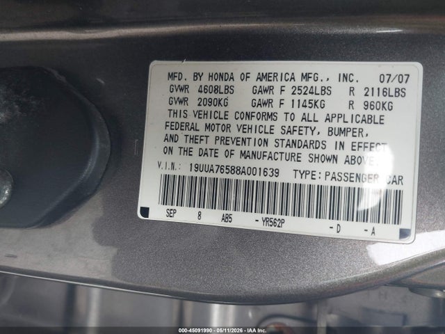 Aukcja sprzedaży 2008 Acura Tl Type S, vin: 19UUA76588A001639, numer aukcji: 45091990