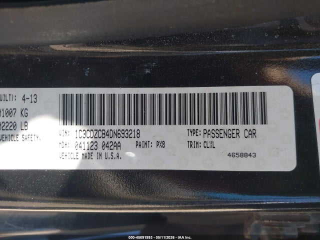 2013 Dodge Avenger Sxt მანქანა იყიდება აუქციონზე, vin: 1C3CDZCB4DN693218, აუქციონის ნომერი: 45091993