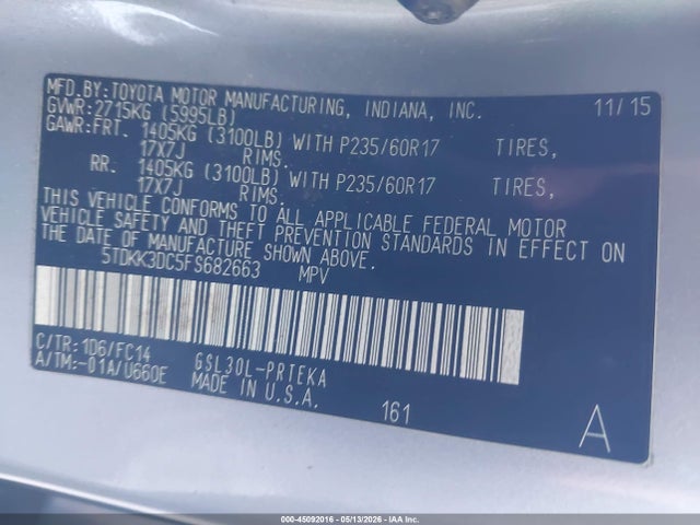 Toyota Sienna Le 8 Passenger 2015 5TDKK3DC5FS682663 Image 9