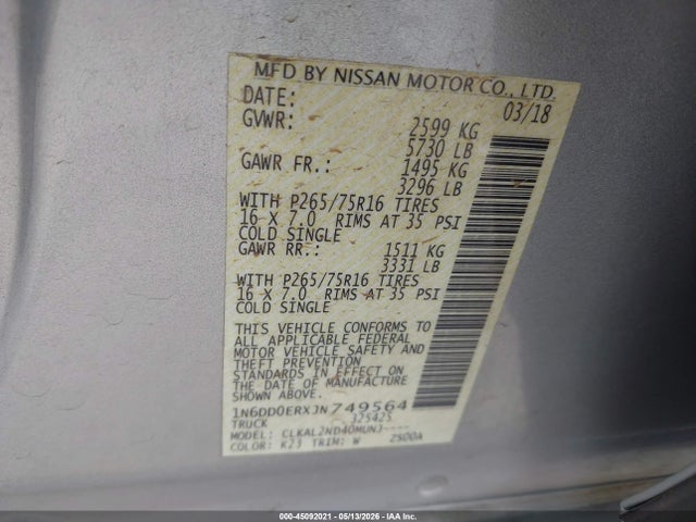 1N6DD0ERXJN749564 Nissan Frontier Desert Runner
