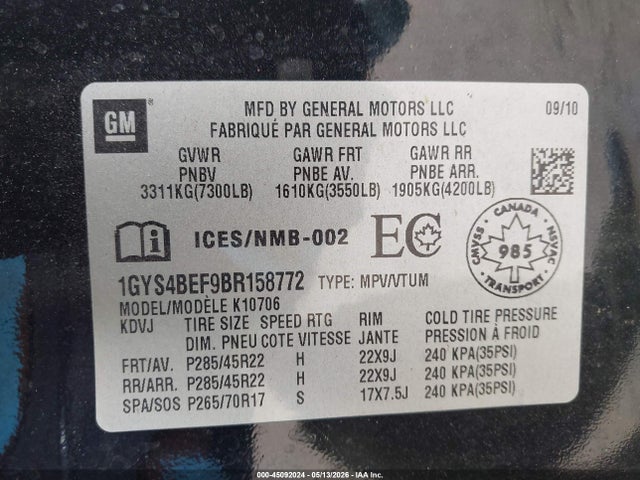 Aukcja sprzedaży 2011 Cadillac Escalade Luxury, vin: 1GYS4BEF9BR158772, numer aukcji: 45092024