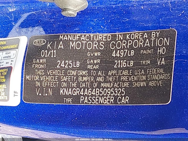 Aukcja sprzedaży 2011 Kia Optima Sx, vin: KNAGR4A64B5095325, numer aukcji: 45092044
