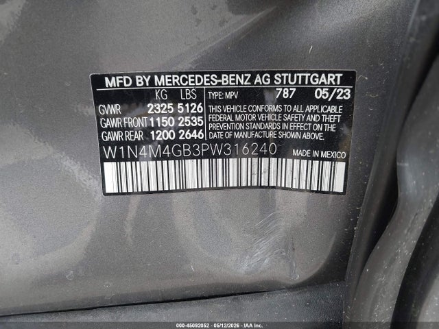 45092052 :رقم المزاد ، W1N4M4GB3PW316240 vin ، 2023 Mercedes-benz Glb 250 مزاد بيع