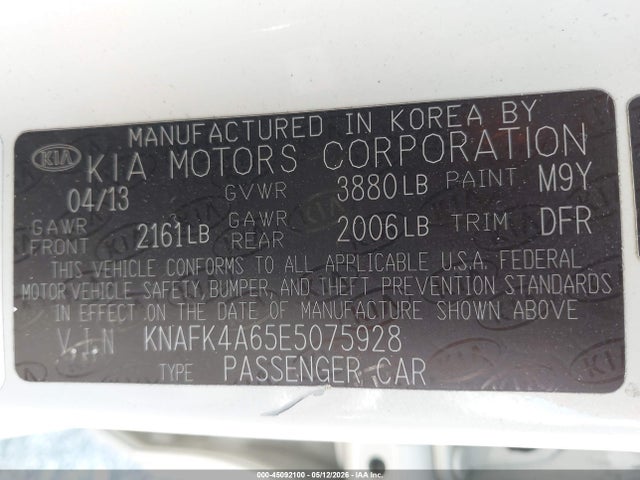45092100 :رقم المزاد ، KNAFK4A65E5075928 vin ، 2014 Kia Forte Lx مزاد بيع