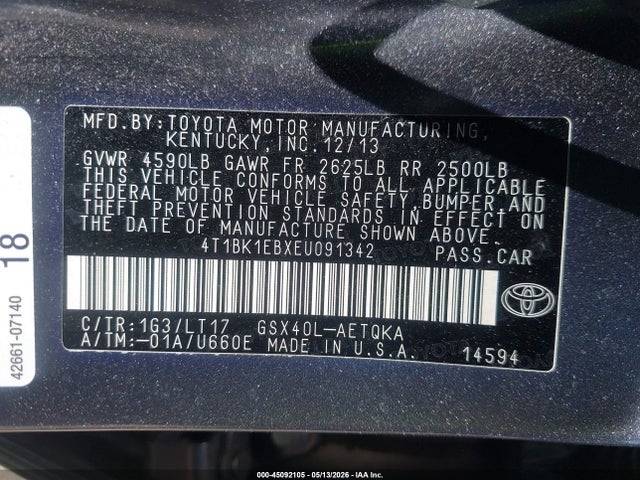 Aukcja sprzedaży 2014 Toyota Avalon Xle Touring, vin: 4T1BK1EBXEU091342, numer aukcji: 45092105