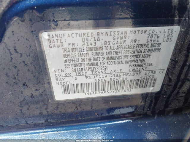 Aukcja sprzedaży 2018 Nissan Sentra S, vin: 3N1AB7AP5JY302591, numer aukcji: 45092130