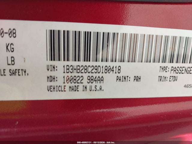 Auction sale of the 2009 Dodge Caliber Se, vin: 1B3HB28C29D180418, lot number: 45092131
