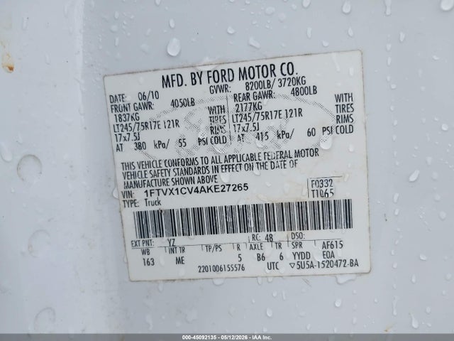Aukcja sprzedaży 2010 Ford F-150 Xl/xlt, vin: 1FTVX1CV4AKE27265, numer aukcji: 45092135