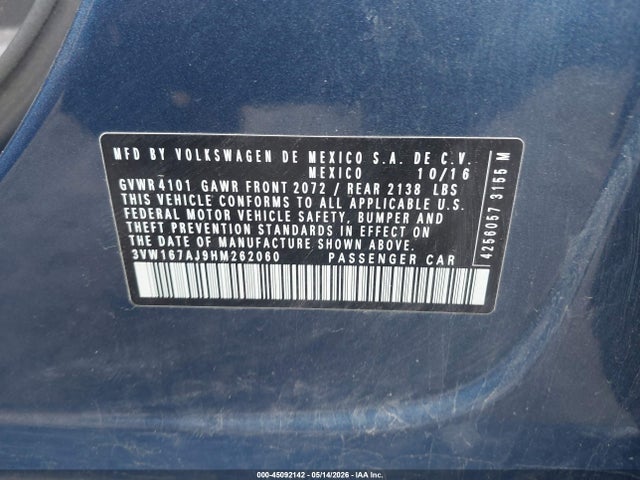 Aukcja sprzedaży 2017 Volkswagen Jetta 1.4t S, vin: 3VW167AJ9HM262060, numer aukcji: 45092142