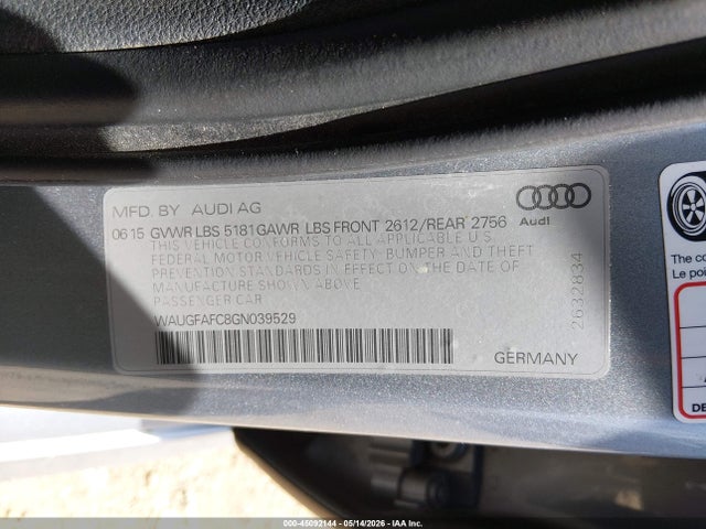 2016 Audi A6 2.0t Premium Plus მანქანა იყიდება აუქციონზე, vin: WAUGFAFC8GN039529, აუქციონის ნომერი: 45092144