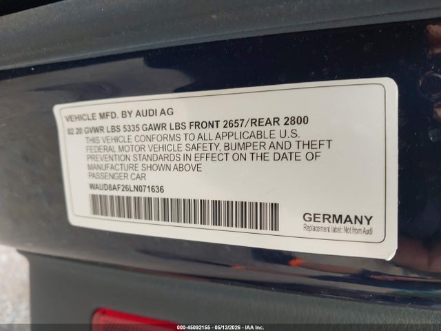 45092155 :رقم المزاد ، WAUD8AF26LN071636 vin ، 2020 Audi A6 Premium 45 Tfsi Quattro S Tronic مزاد بيع