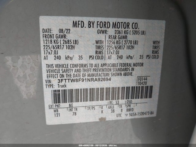 Ford Maverick Xlt 2022 3FTTW8F91NRA92694 Image 9