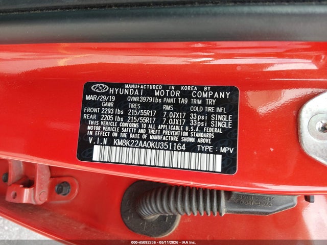 Aukcja sprzedaży 2019 Hyundai Kona Sel, vin: KM8K22AA0KU351164, numer aukcji: 45092236