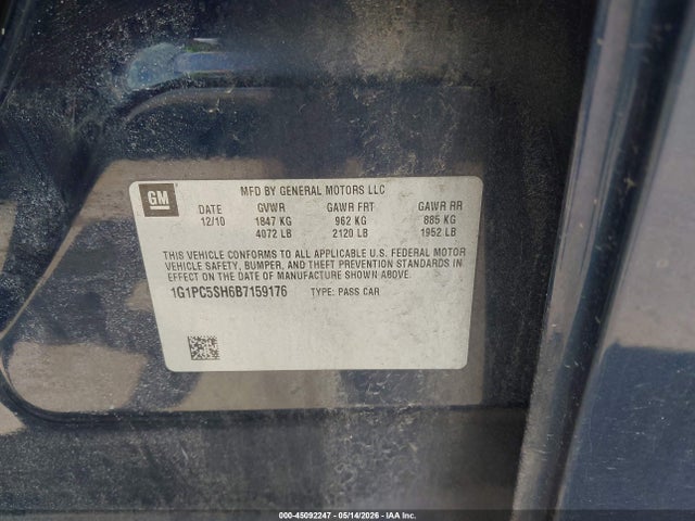 Aukcja sprzedaży 2011 Chevrolet Cruze Ls, vin: 1G1PC5SH6B7159176, numer aukcji: 45092247