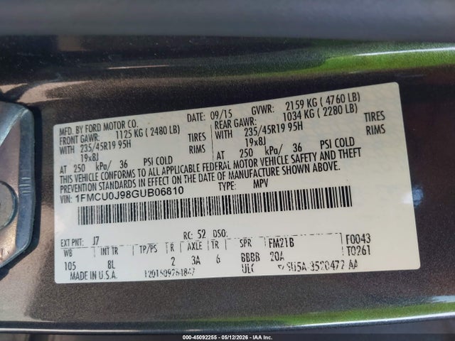 Ford Escape Titanium 2016 1FMCU0J98GUB06810 Image 9
