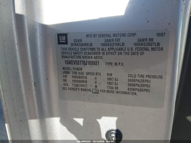 45092261 :رقم المزاد ، 1GKEV33778J169931 vin ، 2008 Gmc Acadia Slt-2 مزاد بيع