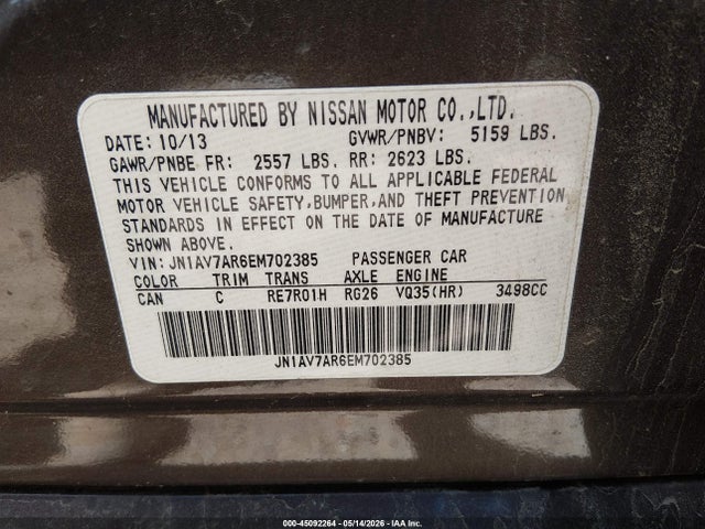Продаж на аукціоні авто 2014 Infiniti Q50 Hybrid Premium, vin: JN1AV7AR6EM702385, номер лоту: 45092264