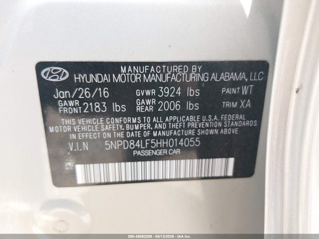 5NPD84LF5HH014055 Hyundai ELANTRA SE