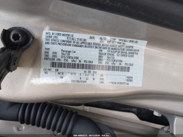 Продаж на аукціоні авто 2017 Ford Focus Se, vin: 1FADP3F26HL300519, номер лоту: 45092272
