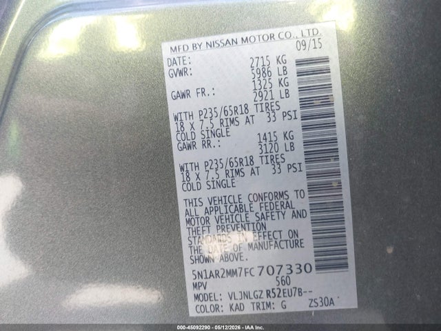 Nissan Pathfinder Sl 2015 5N1AR2MM7FC707330 Image 9