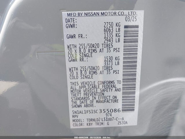 2025 Infiniti Qx60 Luxe Awd მანქანა იყიდება აუქციონზე, vin: 5N1AL1FS1SC355086, აუქციონის ნომერი: 45092306