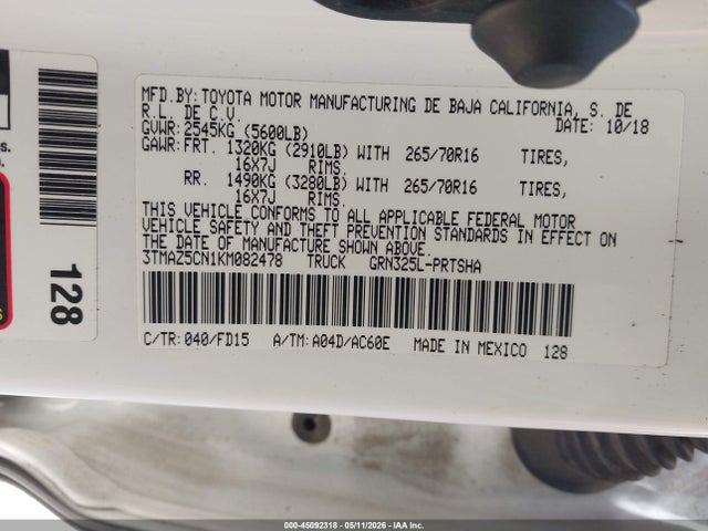 3TMAZ5CN1KM082478 Toyota Tacoma Trd Off Road