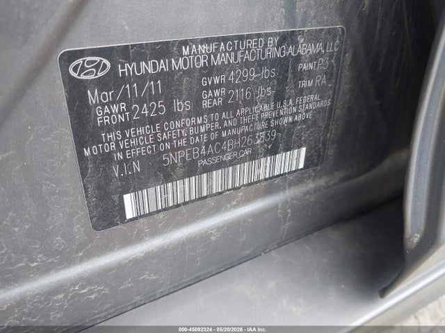 2011 Hyundai Sonata Gls მანქანა იყიდება აუქციონზე, vin: 5NPEB4AC4BH263839, აუქციონის ნომერი: 45092324