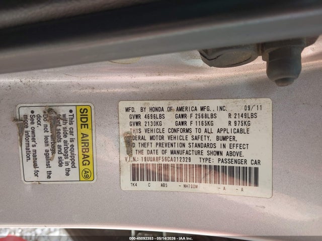 Aukcja sprzedaży 2012 Acura Tl 3.5, vin: 19UUA8F56CA012329, numer aukcji: 45092353