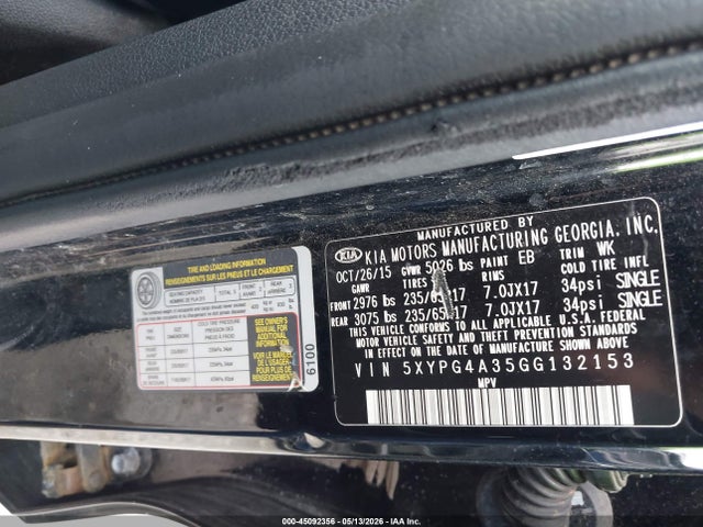 Продаж на аукціоні авто 2016 Kia Sorento 2.4l L, vin: 5XYPG4A35GG132153, номер лоту: 45092356