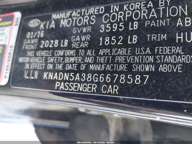Aukcja sprzedaży 2016 Kia Rio Ex, vin: KNADN5A38G6678587, numer aukcji: 45092362