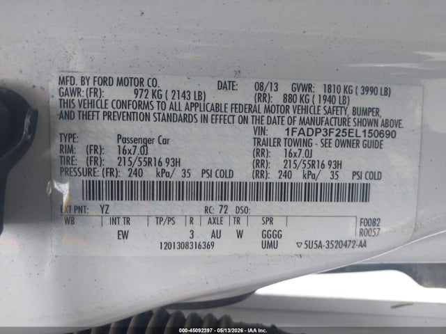 Продаж на аукціоні авто 2014 Ford Focus Se, vin: 1FADP3F25EL150690, номер лоту: 45092397