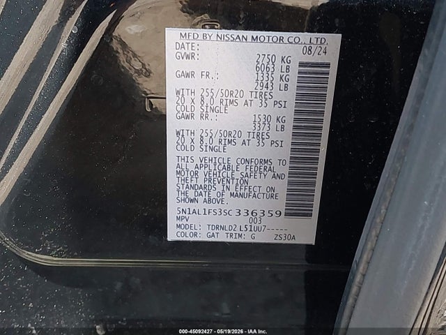 Aukcja sprzedaży 2025 Infiniti Qx60 Luxe Awd, vin: 5N1AL1FS3SC336359, numer aukcji: 45092427