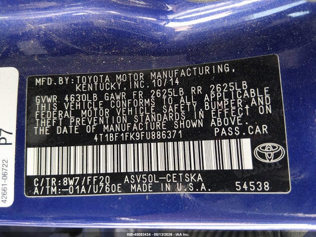 4T1BF1FK9FU886371 Toyota CAMRY SE