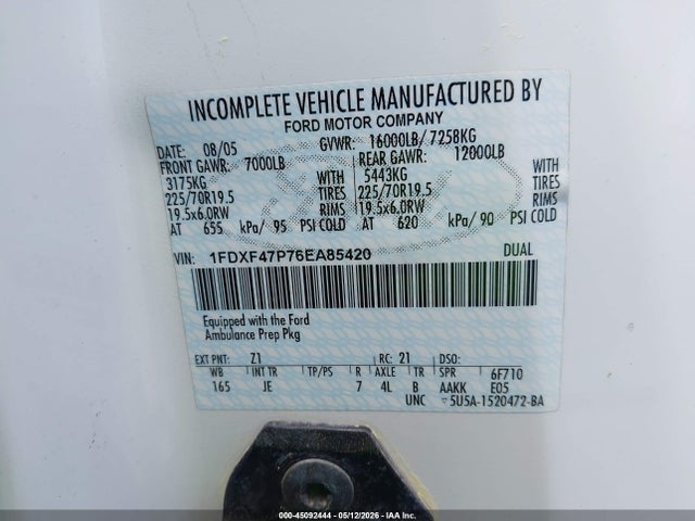 Продаж на аукціоні авто 2006 Ford F-450 Chassis Xl/xlt, vin: 1FDXF47P76EA85420, номер лоту: 45092444