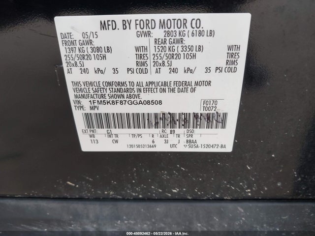 Продаж на аукціоні авто 2016 Ford Explorer Limited, vin: 1FM5K8F87GGA08508, номер лоту: 45092462