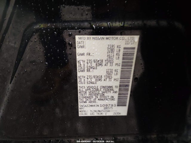 5N1AZ2MH4JN109793 Nissan MURANO SL