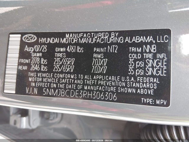 Продаж на аукціоні авто 2024 Hyundai Tucson Sel, vin: 5NMJBCDE3RH306306, номер лоту: 45092495