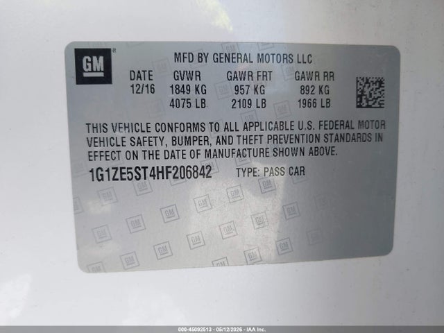 1G1ZE5ST4HF206842 Chevrolet MALIBU 1LT